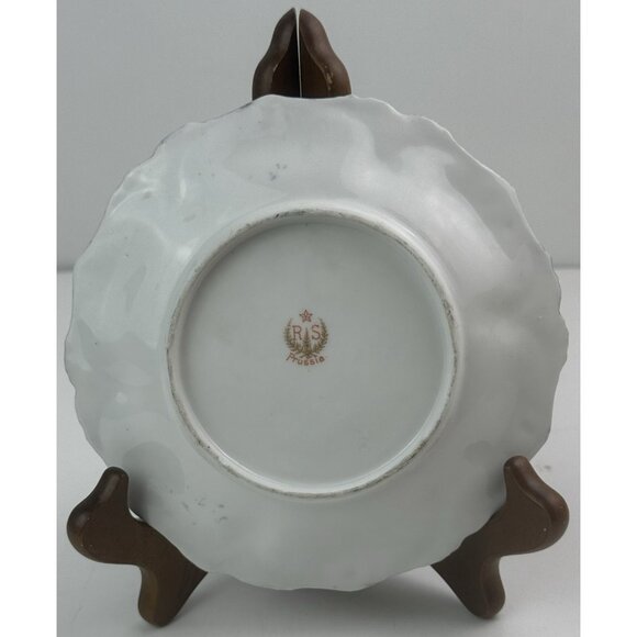 Vintage RS PRUSSIA Red Mark Porcelain 6" Cake Plate Blue Gold Pink ROSES EUC - Picture 2 of 11